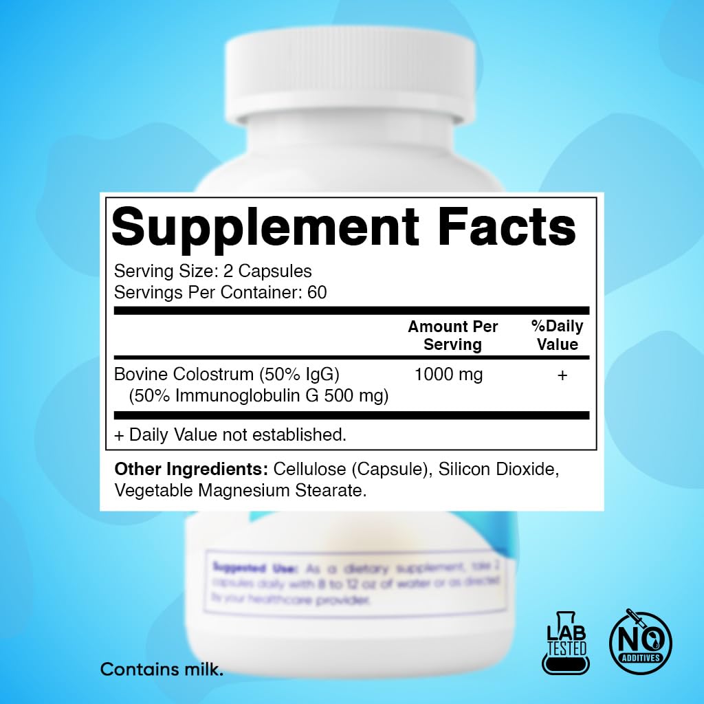 Vitamatic Bovine Colostrum Supplement 1000 mg per Serving - 50% Highest IgG - Supplement for Gut Health, Hair Growth, Beauty, Muscle Recovery, & Immune Support - 120 Capsules - 2 Pack - dailyvitalstore