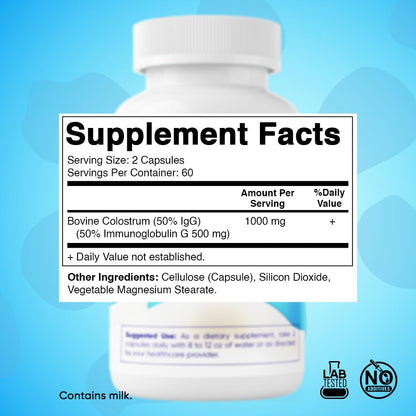 Vitamatic Bovine Colostrum Supplement 1000 mg per Serving - 50% Highest IgG - Supplement for Gut Health, Hair Growth, Beauty, Muscle Recovery, & Immune Support - 120 Capsules - 2 Pack - dailyvitalstore