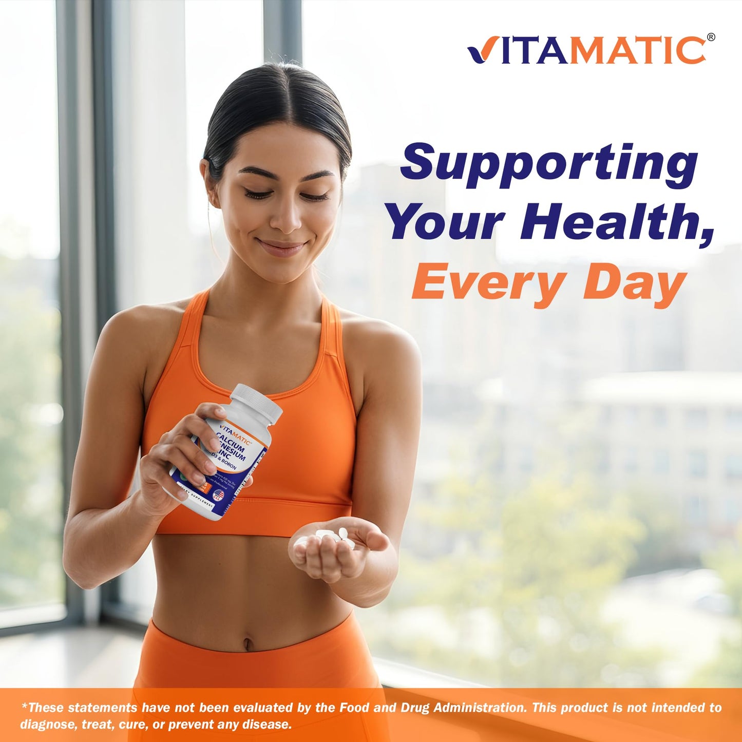 Vitamatic Calcium Magnesium Zinc D3 Boron | 365 Coated Tablets Supplement | Calcium 1200 mg, Magnesium 420mg, Zinc 25mg, Vitamin D3 1000 IU, Boron 1 mg | Non-GMO | Gluten Free | Made in USA - dailyvitalstore