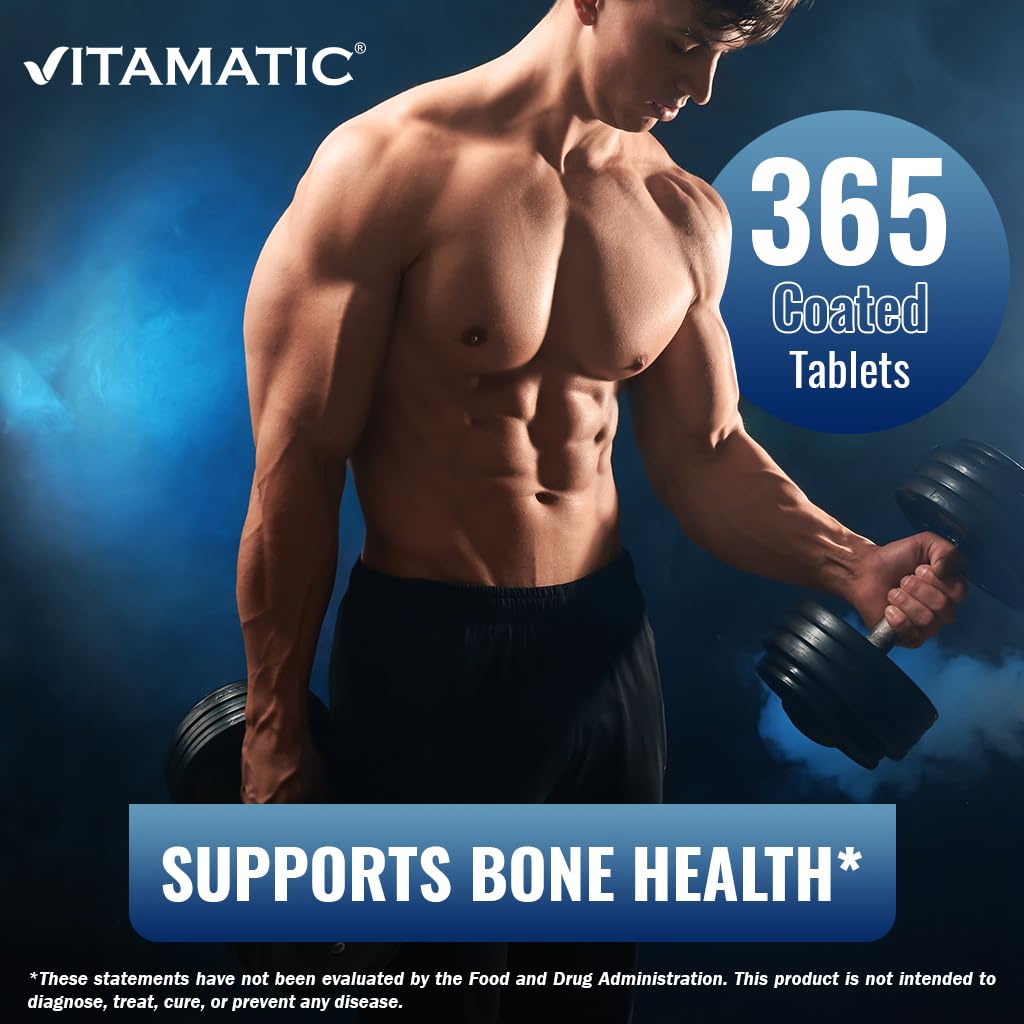 Vitamatic Calcium Supplement 1200mg with D3, K2 & B12, Immune & Bone Health Support - 365 Coated Tablets - dailyvitalstore
