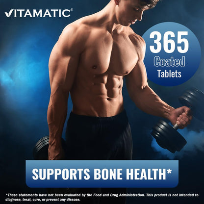 Vitamatic Calcium Supplement 1200mg with D3, K2 & B12, Immune & Bone Health Support - 365 Coated Tablets - dailyvitalstore