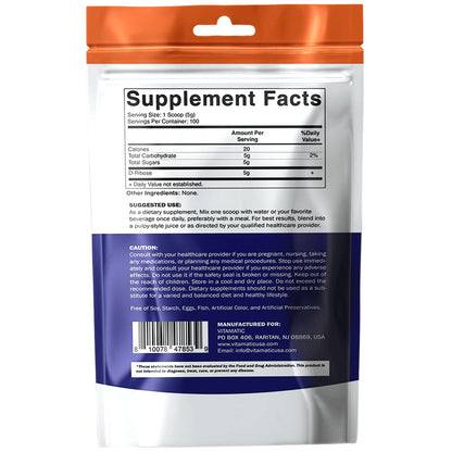 Vitamatic D-Ribose Powder 500g - 17.6 OZ (500 Gram) | Pure & Unflavored | Non-GMO | Easy-Mix Dietary Supplement - dailyvitalstore
