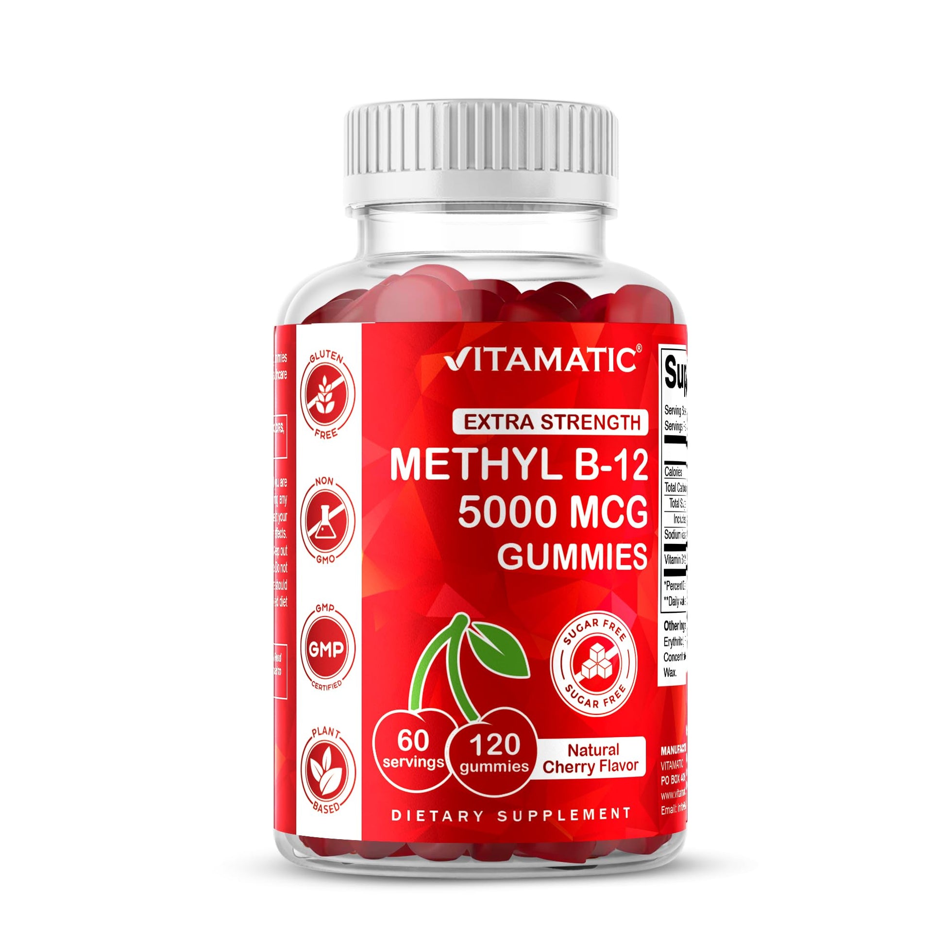 Vitamatic Extra Strength Vitamin B12 5000 mcg (Methyl B12) Gummies - 120 Count - Energy Metabolism Support and Nervous - dailyvitalstore