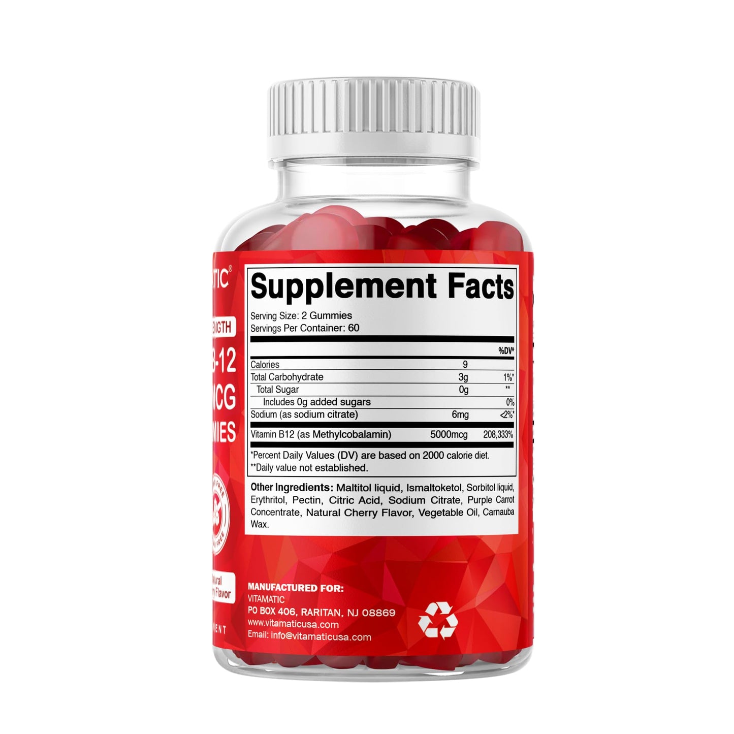 Vitamatic Extra Strength Vitamin B12 5000 mcg (Methyl B12) Gummies - 120 Count - Energy Metabolism Support and Nervous - dailyvitalstore