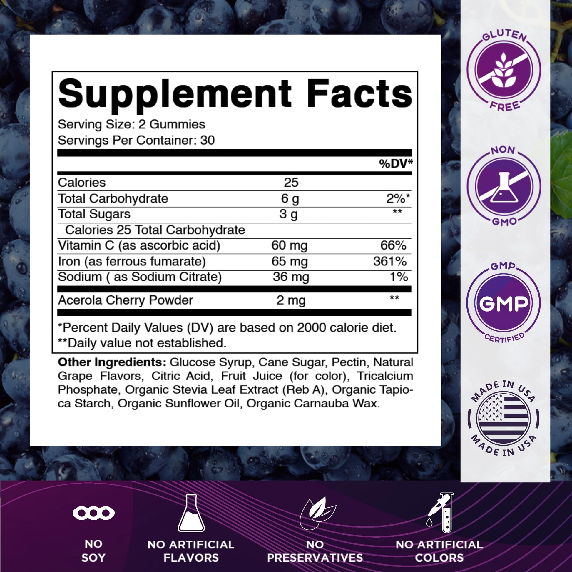 Vitamatic Iron 65 mg Gummies Supplement for Women & Men - 60 Vegan Gummies - Great Tasting Iron Gummy Vitamins with Vitamin C (1) - dailyvitalstore