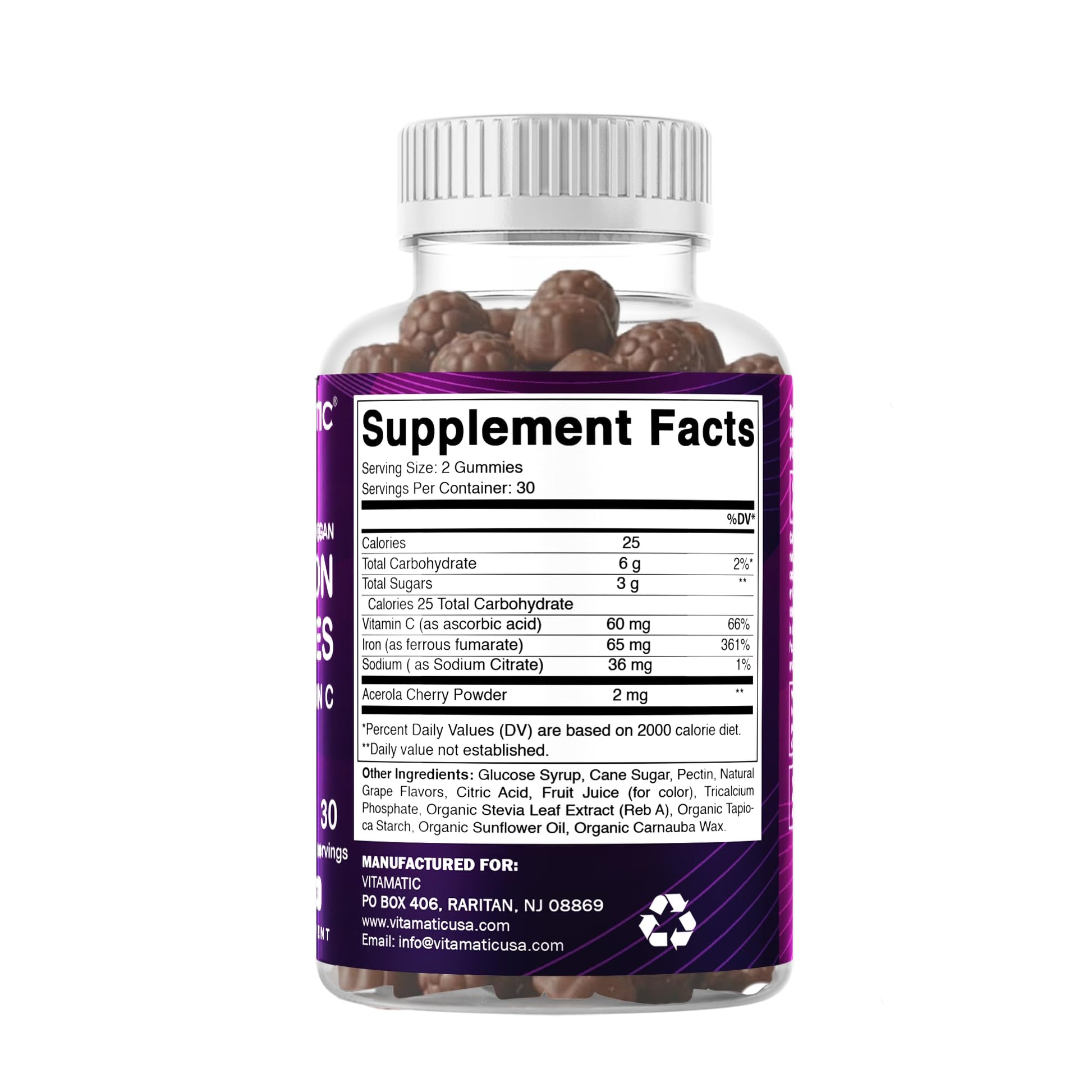 Vitamatic Iron 65 mg Gummies Supplement for Women & Men - 60 Vegan Gummies - Great Tasting Iron Gummy Vitamins with Vitamin C (1) - dailyvitalstore