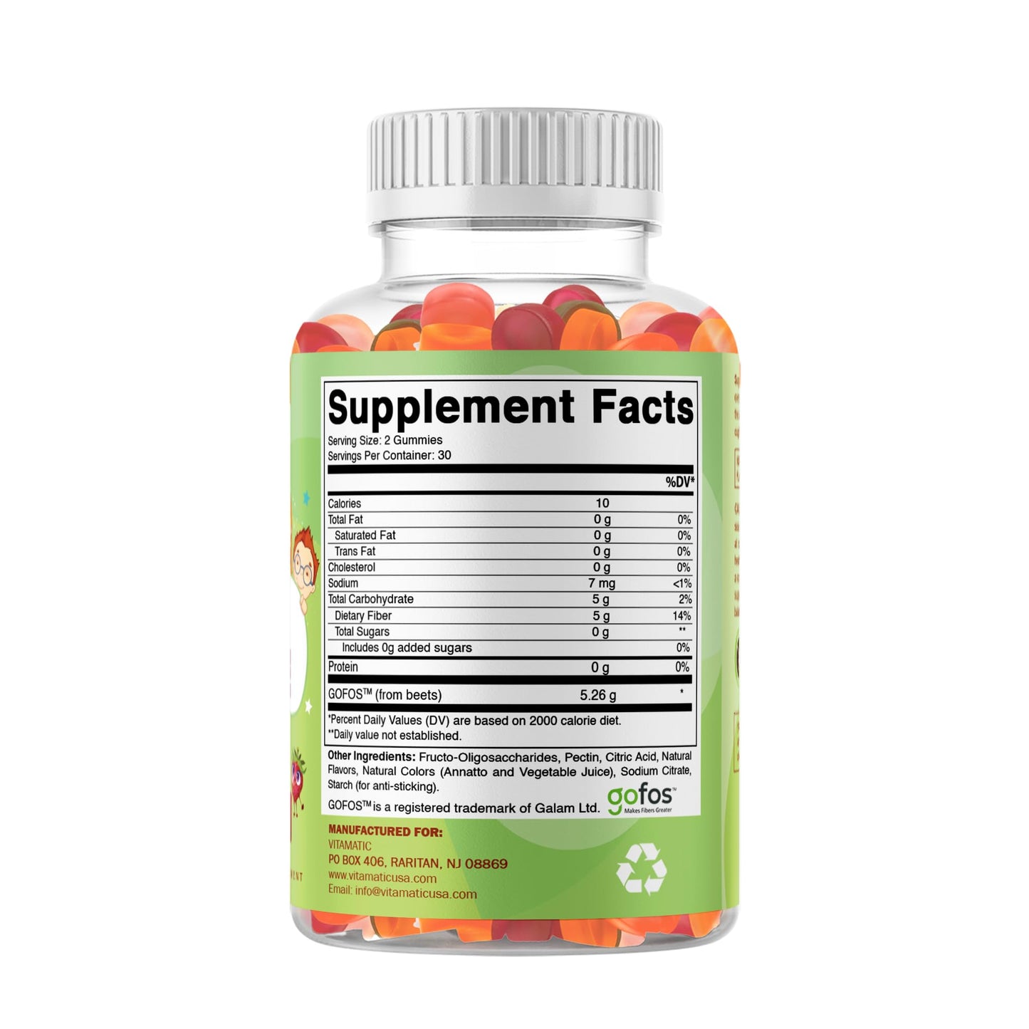 Vitamatic Kids Prebiotic Fiber Gummies – Extra Strength 4g Fiber – Zero Sugar Added – 60 Pectin-Based Gummies – Digestive Health & Regularity Support - dailyvitalstore