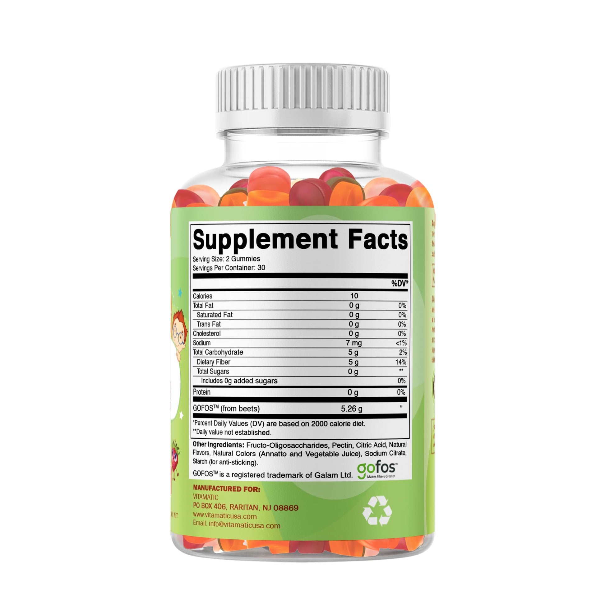 Vitamatic Kids Prebiotic Fiber Gummies – Extra Strength 4g Fiber – Zero Sugar Added – 60 Pectin-Based Gummies – Digestive Health & Regularity Support - dailyvitalstore