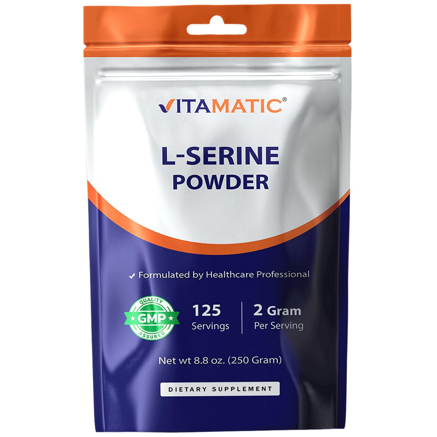 Vitamatic L-Serine Pure Powder 250 Gram | 2000 mg per Serving | 125 Servings | Unflavored | No Additives | Free of Soy, Eggs, Fish & Artificial Ingredients - dailyvitalstore