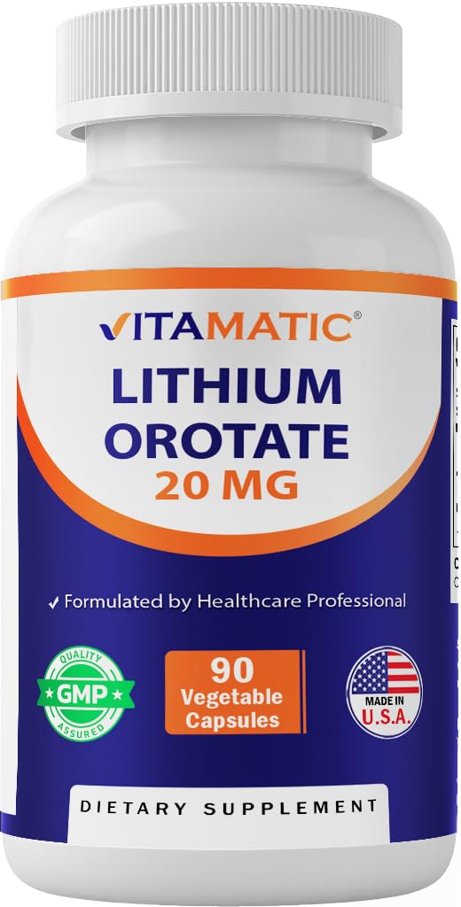 Vitamatic Lithium Orotate 20mg, 90 Capsules - Veggie Caps, Non-GMO, Gluten Free - dailyvitalstore