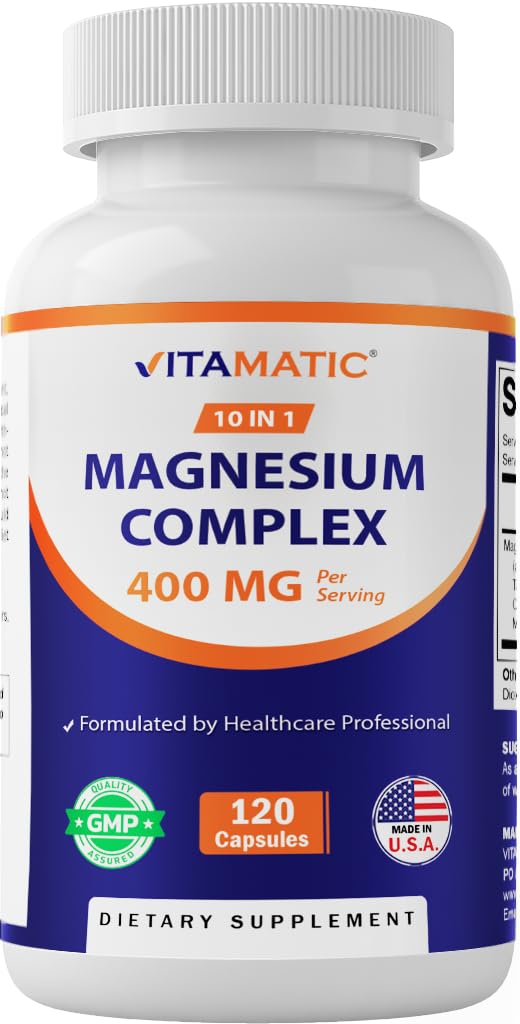 Vitamatic Magnesium Complex, 400mg Elemental MG (as Bisglycinate, Citrate, Taurate, Malate, Aspartate, Oxide, Gluconate, Lysinate Glycinate, Orotate, Succinate) – 120 Capsules - dailyvitalstore