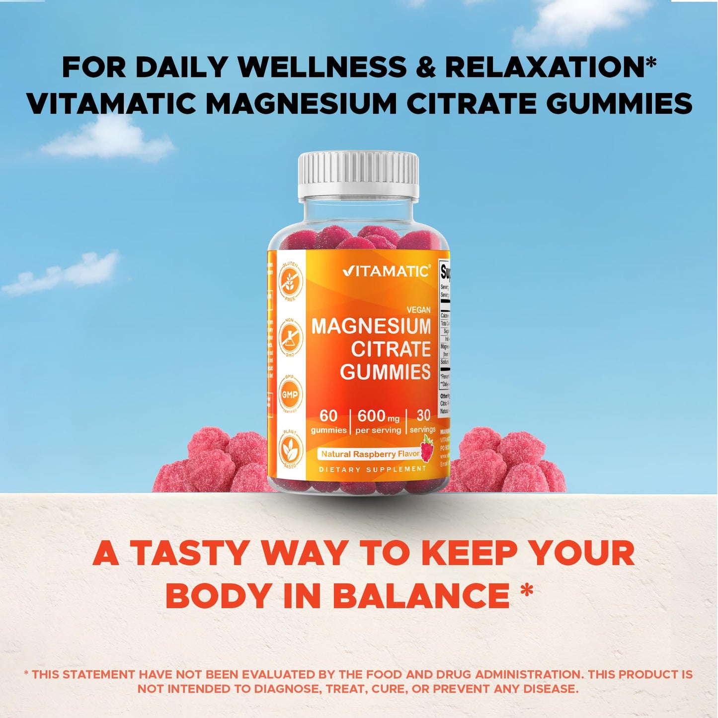 Vitamatic Magnesium Gummies 600mg per Serving – 60 Vegan Gummies – Relaxation, Muscle, Bone & Energy Support – 3 Pack - dailyvitalstore