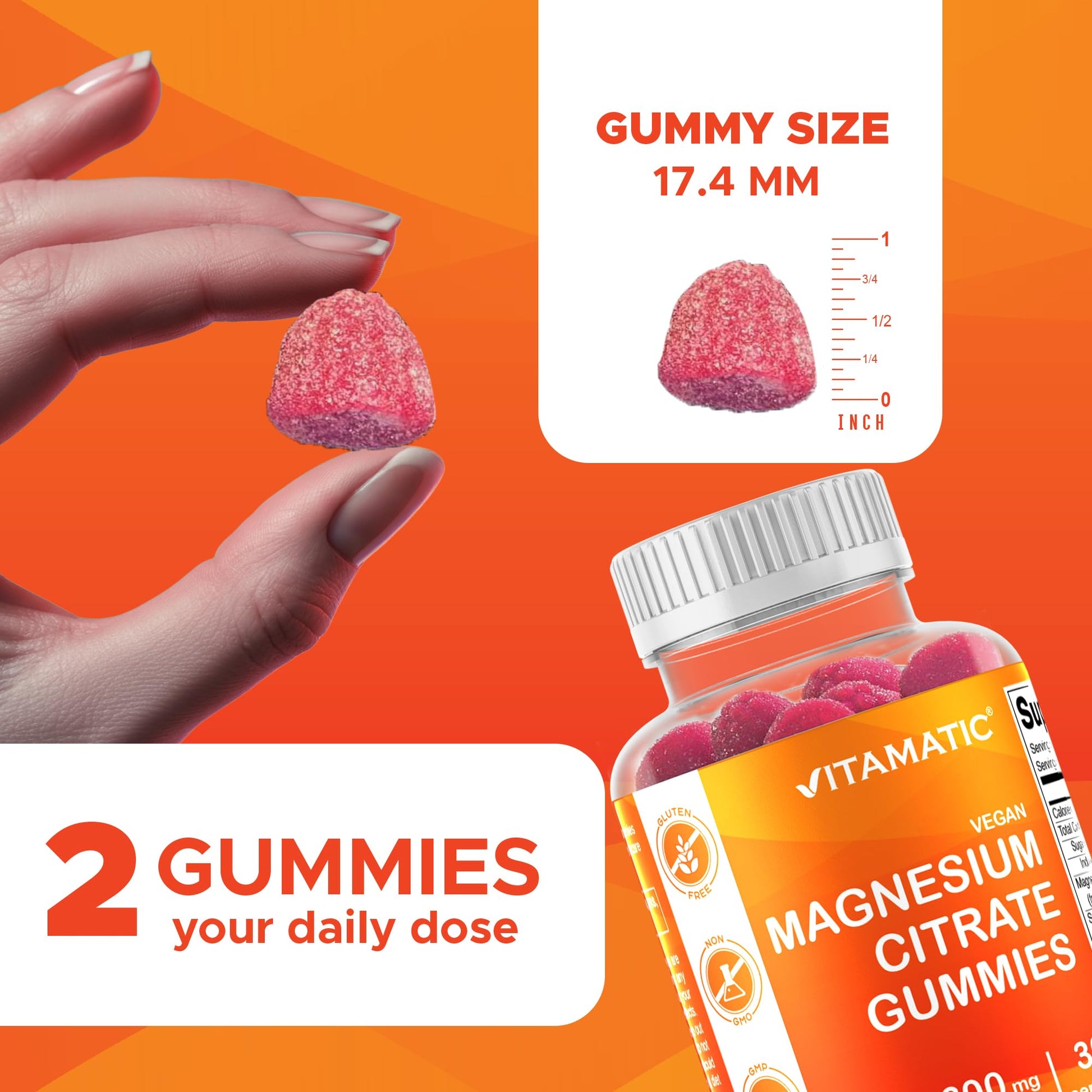 Vitamatic Magnesium Gummies 600mg per Serving – 60 Vegan Gummies – Relaxation, Muscle, Bone & Energy Support – 3 Pack - dailyvitalstore