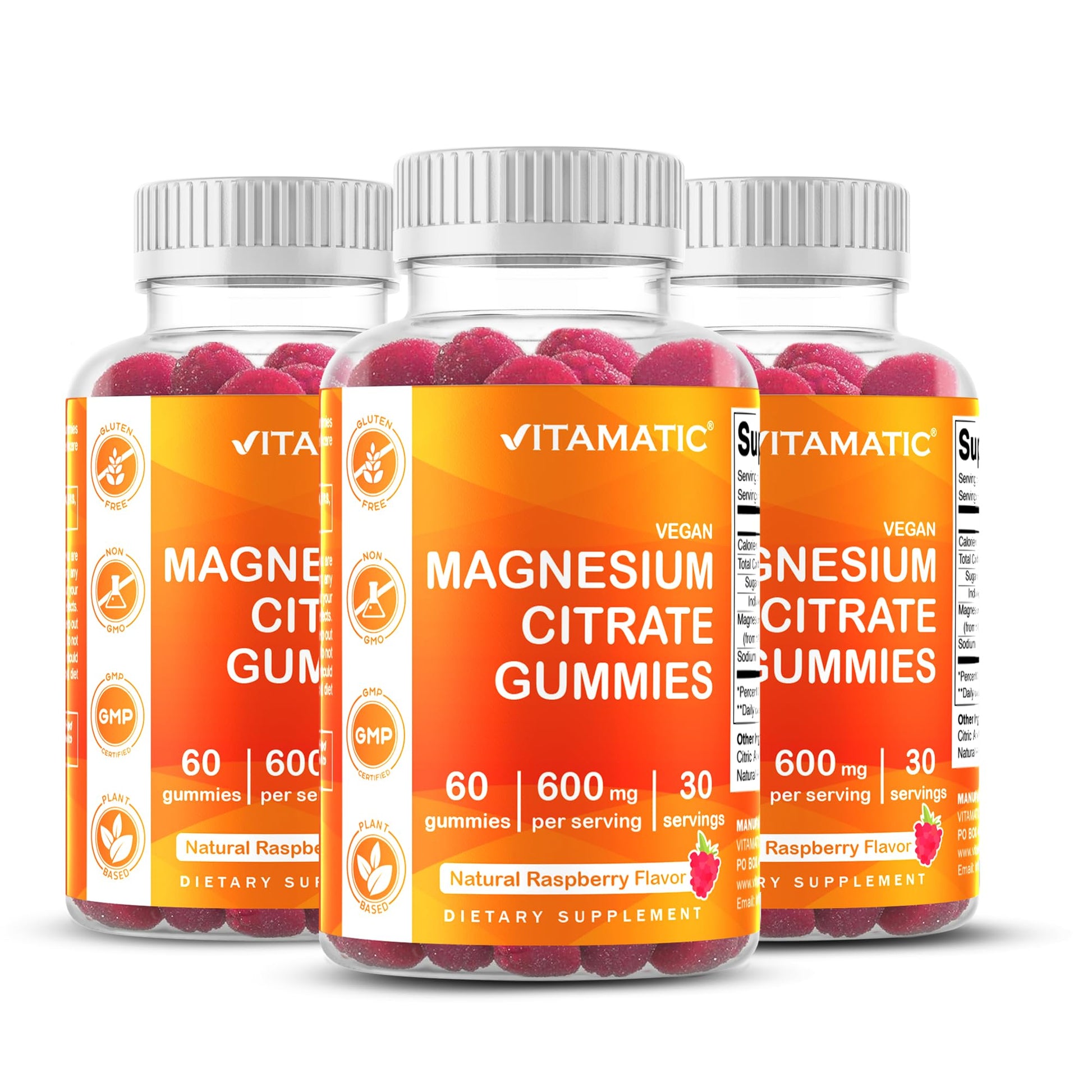 Vitamatic Magnesium Gummies 600mg per Serving – 60 Vegan Gummies – Relaxation, Muscle, Bone & Energy Support – 3 Pack - dailyvitalstore