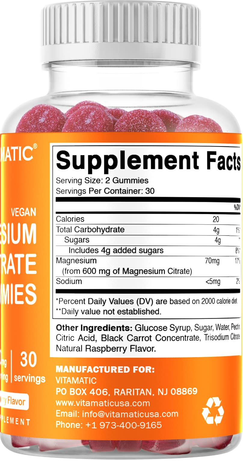 Vitamatic Magnesium Gummies 600mg per Serving – 60 Vegan Gummies – Relaxation, Muscle, Bone & Energy Support – 3 Pack - dailyvitalstore