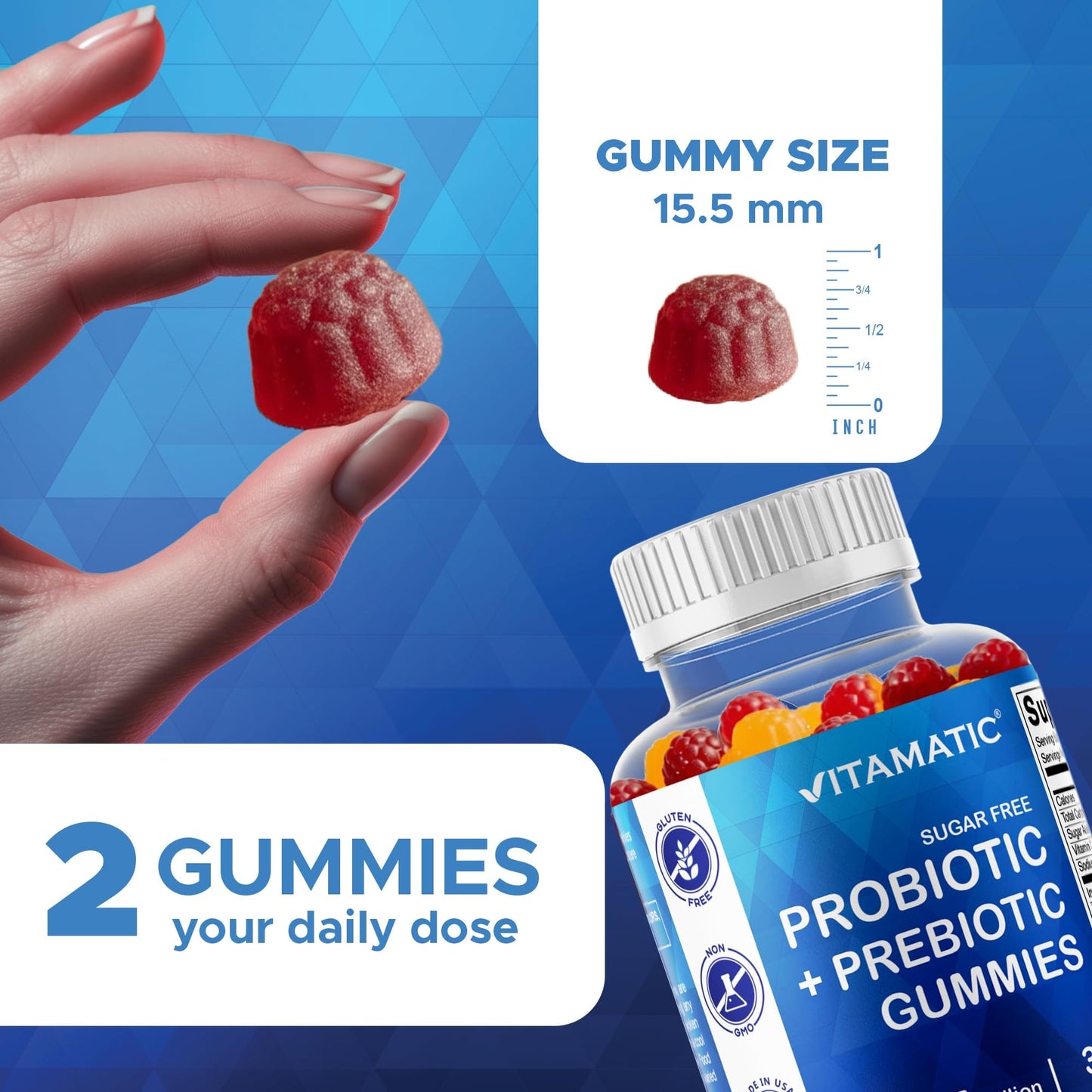 Vitamatic Probiotic Sugar Free Gummies for Men and Women – 5 Billion CFUs Digestive, Immune & Gut Health Support – Gluten Free - dailyvitalstore