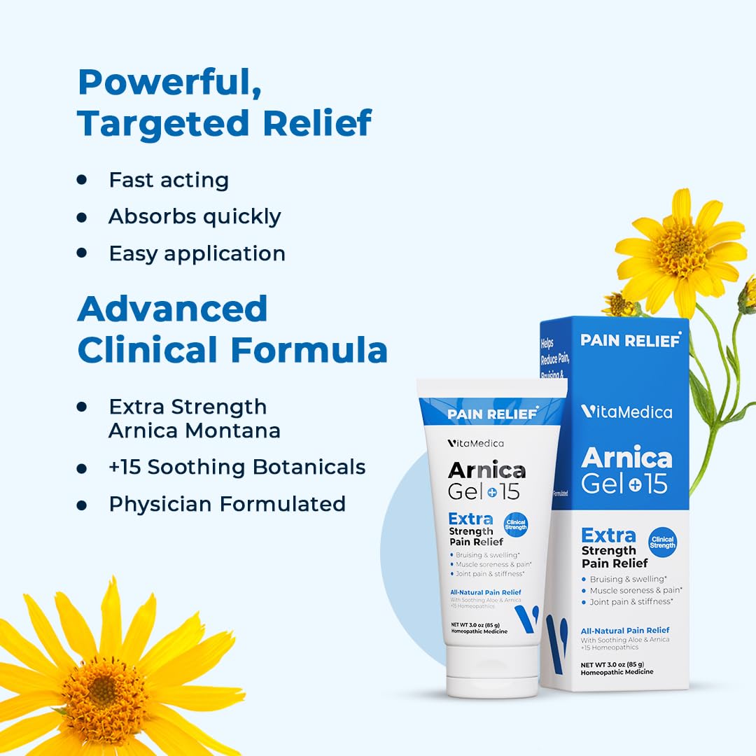 VitaMedica Arnica Gel Plus 15 Healing Plant Compounds, Extra Strength Formula for Bruising, All-Natural Plant-Based Topical Gel - dailyvitalstore