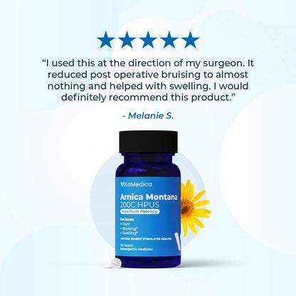 VitaMedica Arnica Montana 200C Rapid Dissolve Tablets for Natural Pain, Bruising, and Swelling Support - High Potency Homeopathic Medicine for Injury and Surgery Recovery - 150 Ct - 50 Servings - dailyvitalstore