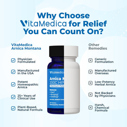 VitaMedica Arnica Montana 200C Rapid Dissolve Tablets for Natural Pain, Bruising, and Swelling Support - High Potency Homeopathic Medicine for Injury and Surgery Recovery - 150 Ct - 50 Servings - dailyvitalstore
