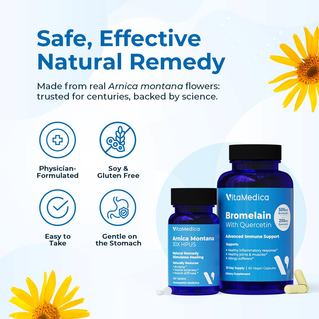 VitaMedica | Arnica Montana 30X and Bromelain with Quercetin Bundle | Arnica Montana | Bromelain | Quercetin | Recovery Bundle | Plant Based | Made in USA - dailyvitalstore