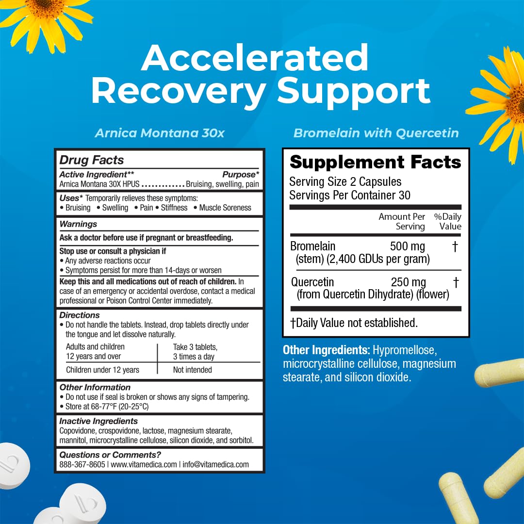 VitaMedica | Arnica Montana 30X and Bromelain with Quercetin Bundle | Arnica Montana | Bromelain | Quercetin | Recovery Bundle | Plant Based | Made in USA - dailyvitalstore