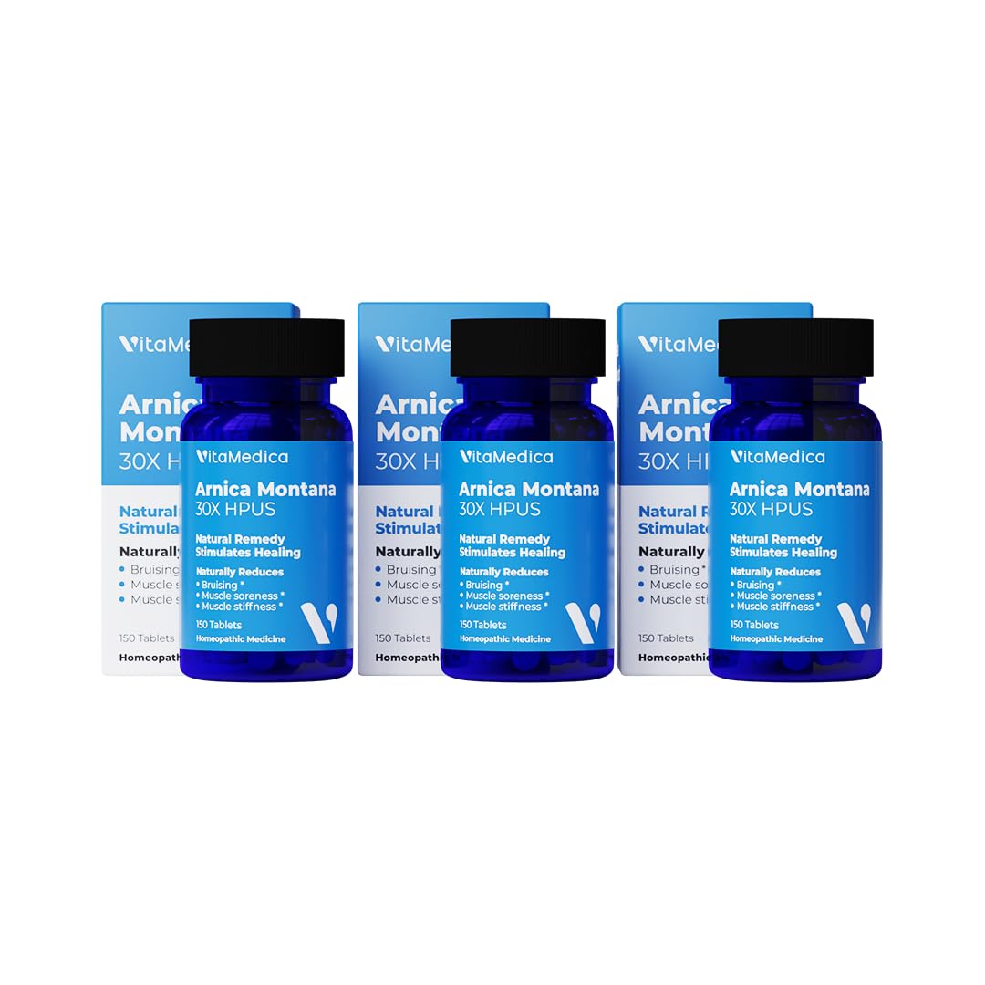 VitaMedica Arnica Montana 30X Homeopathic Tablets for Bruising Pain and Swelling | Plant Based Formula | Recommended by Plastic Surgeons | Natural Recovery Surgery Or Injury | 3 Pack | 150 Servings - dailyvitalstore