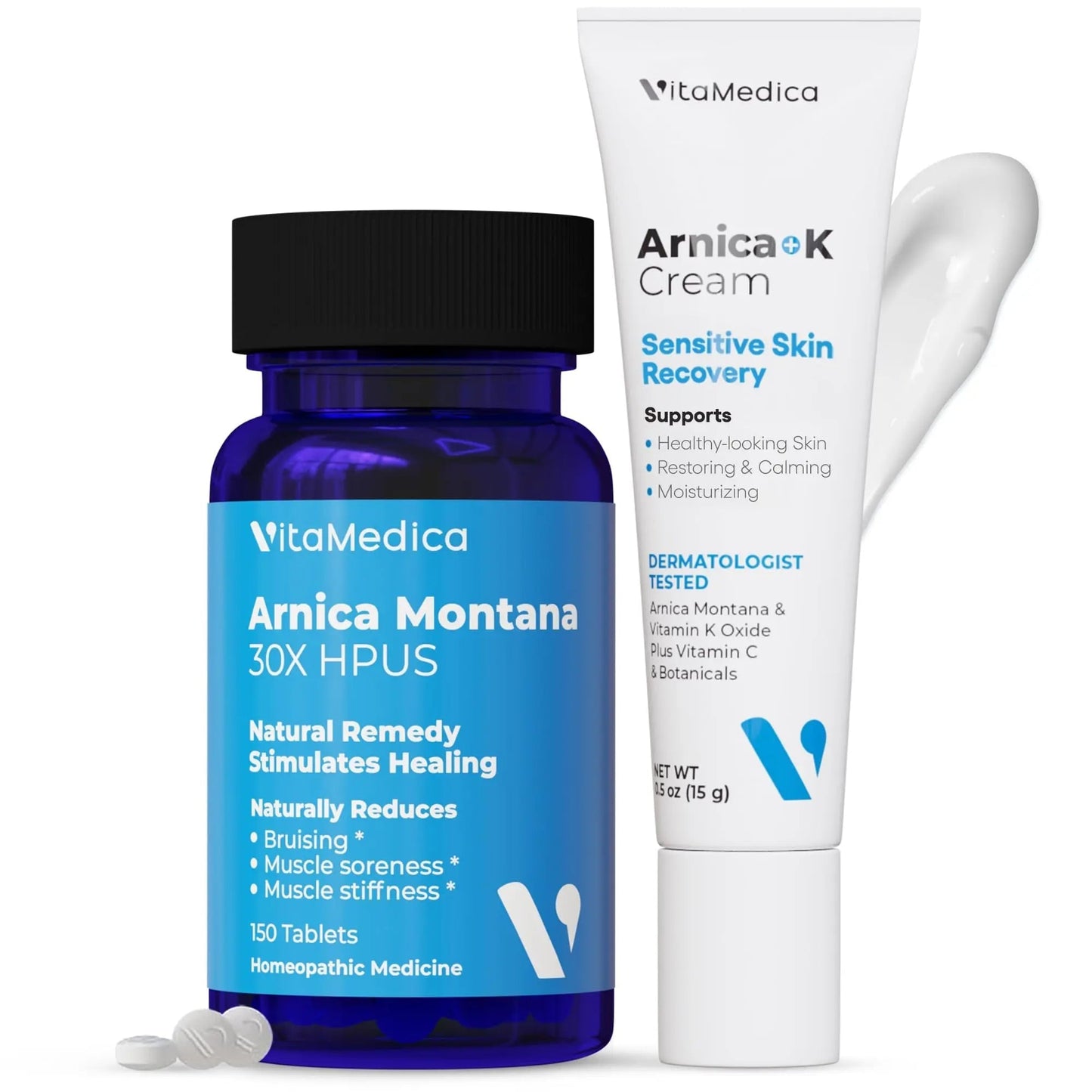 VitaMedica Arnica Montana Tablets & Arnica Cream Bundle - 150 Rapid Dissolve Tablets + 0.5 oz Vitamin K Topical Cream - dailyvitalstore