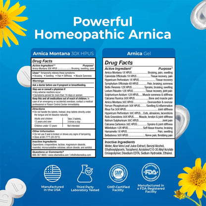 VitaMedica Arnica Montana Tablets & Arnica Gel Bundle – Support for Bruising, Swelling & Soreness, 150 Rapid-Dissolve Tablets + 3 oz Water-Based Gel - dailyvitalstore