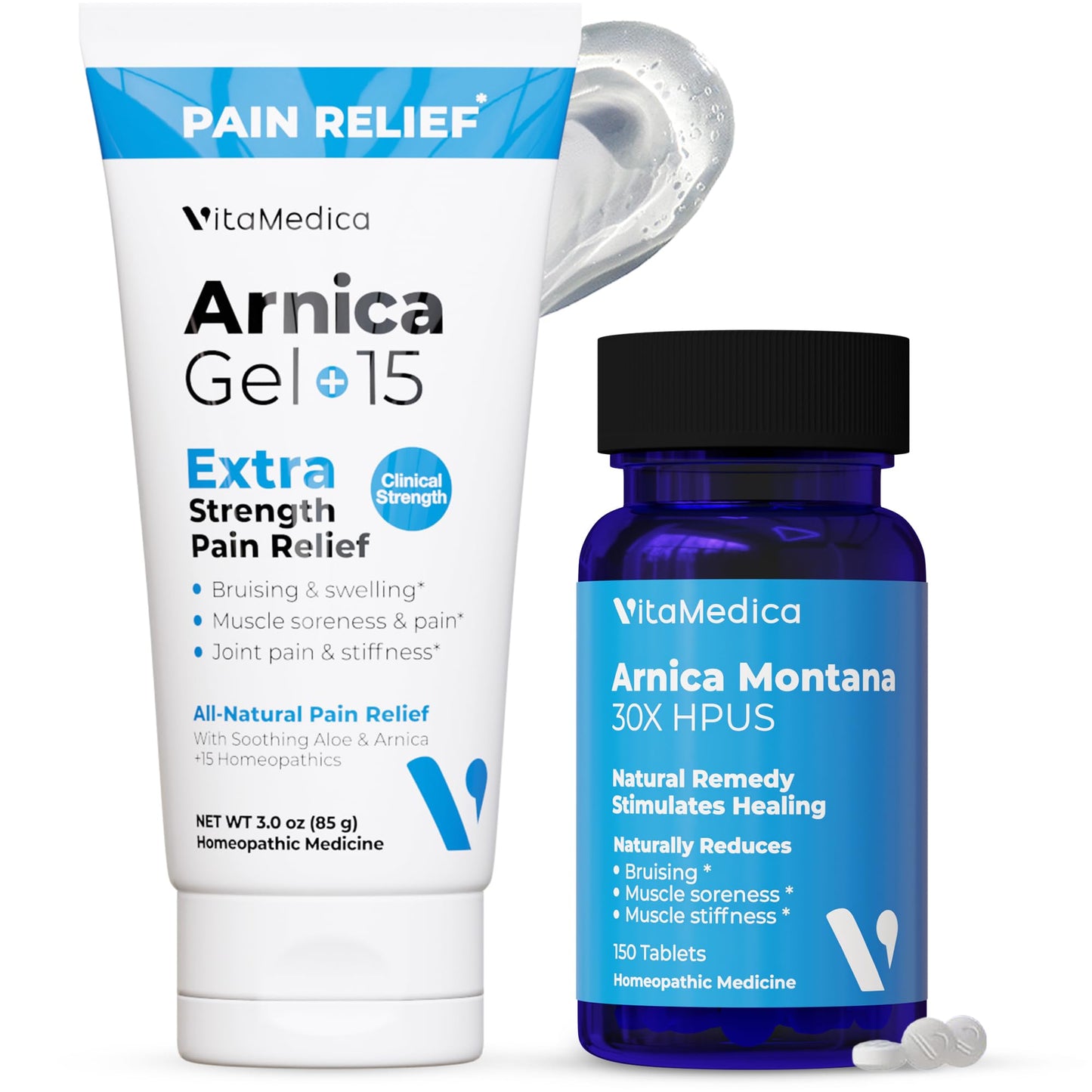 VitaMedica Arnica Montana Tablets & Arnica Gel Bundle – Support for Bruising, Swelling & Soreness, 150 Rapid-Dissolve Tablets + 3 oz Water-Based Gel - dailyvitalstore