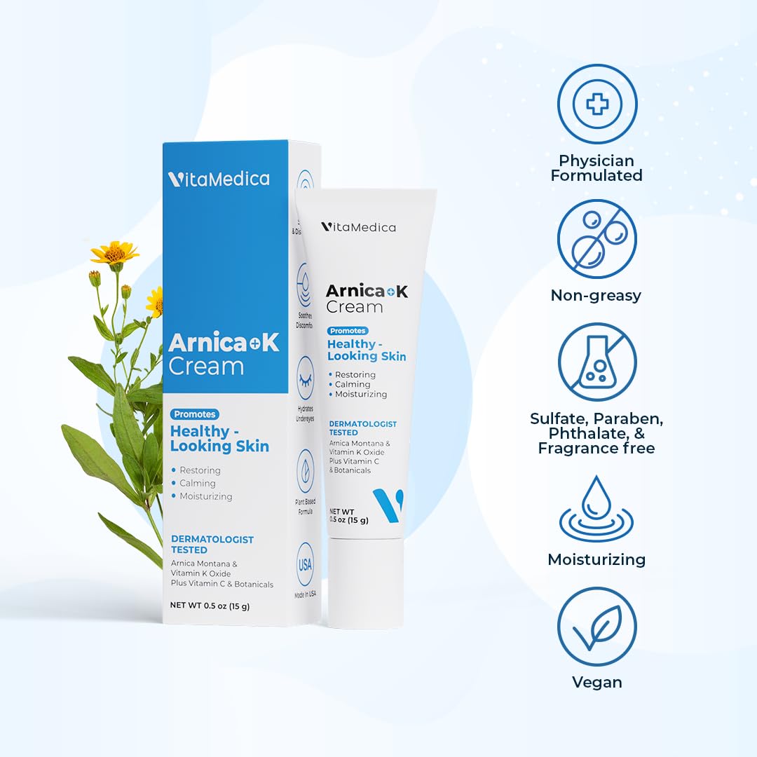 VitaMedica Arnica + Vitamin K Bruise Recovery Cream for Face & Under-Eye, Sensitive-Skin Formula, Post-Procedure Support, 0.5 oz - dailyvitalstore