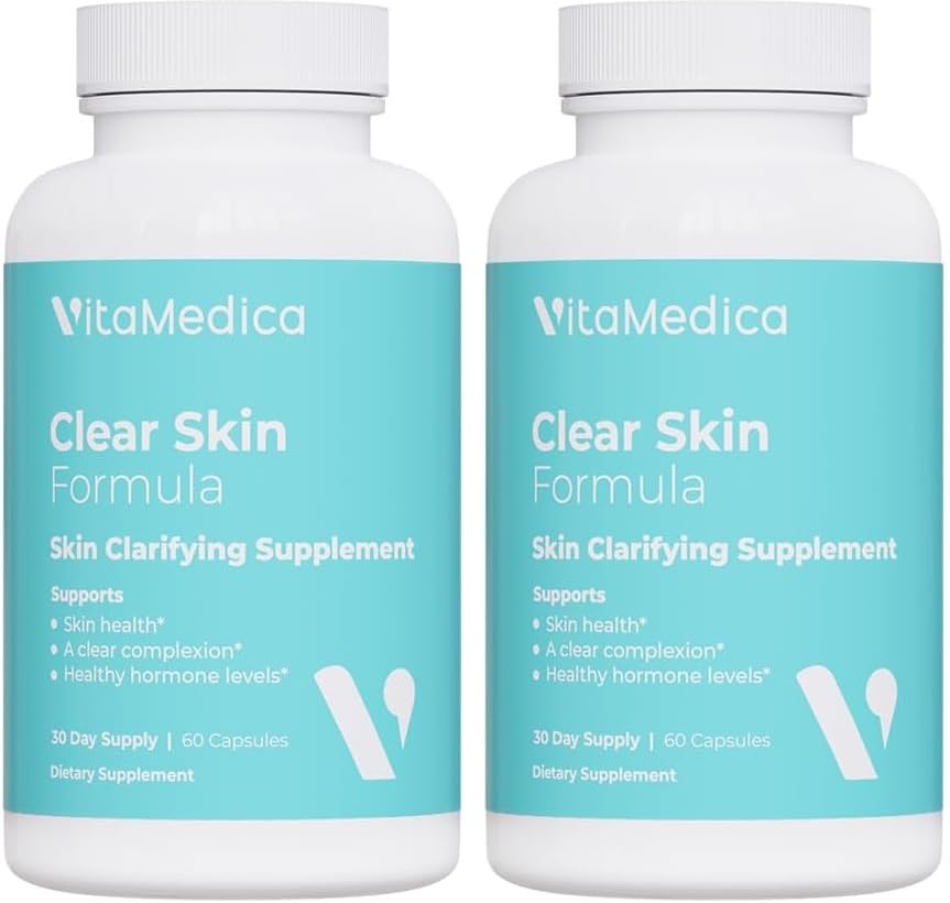 VitaMedica Clear Skin Vitamin Formula | Noncystic Acne Supplement for Skin Clearing | Breakout Treatment for Women and Men | Vitamins A, C, E, Selenium, Chromium, and Zinc for Skin Health | 2 Pack - dailyvitalstore