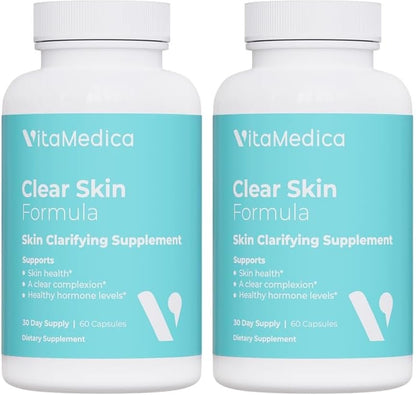 VitaMedica Clear Skin Vitamin Formula | Noncystic Acne Supplement for Skin Clearing | Breakout Treatment for Women and Men | Vitamins A, C, E, Selenium, Chromium, and Zinc for Skin Health | 2 Pack - dailyvitalstore