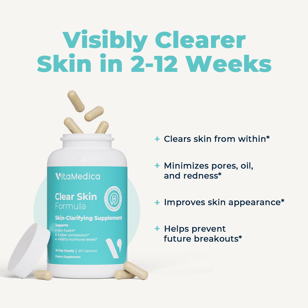 VitaMedica Clear Skin Vitamin Formula | Noncystic Acne Supplement for Skin Clearing | Breakout Treatment for Women and Men | Vitamins A, C, E, Selenium, Chromium, and Zinc for Skin Health | 2 Pack - dailyvitalstore