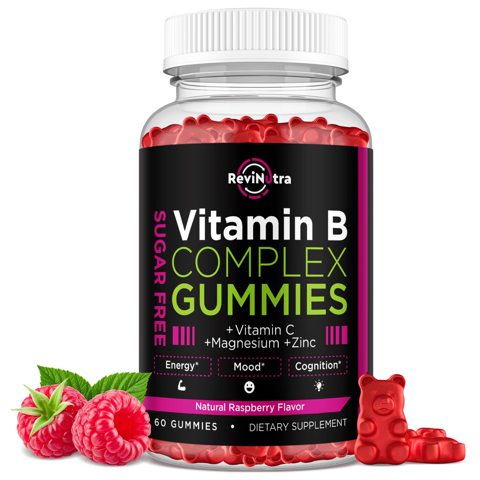 Vitamin B Complex Gummies for Women & Me, Vitamin B12, B1, B2, B3, B6, B7, B9 with Vitamin C, Zinc, Magnesium & CoQ10 for Energy, Brain, Nervous System & Mood, - dailyvitalstore