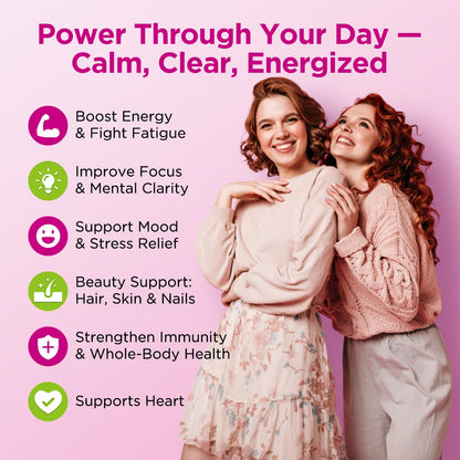 Vitamin B Complex Gummies for Women & Me, Vitamin B12, B1, B2, B3, B6, B7, B9 with Vitamin C, Zinc, Magnesium & CoQ10 for Energy, Brain, Nervous System & Mood, - dailyvitalstore