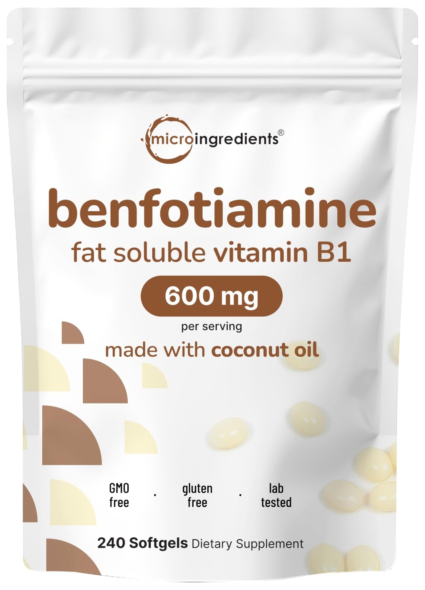 Vitamin B1 Benfotiamine 600mg Per Serving, 240 Coconut Oil Softgels | Bioavailable B Vitamins Supplement, Converted to Active Thiamine | Non-GMO, Soy Free - dailyvitalstore