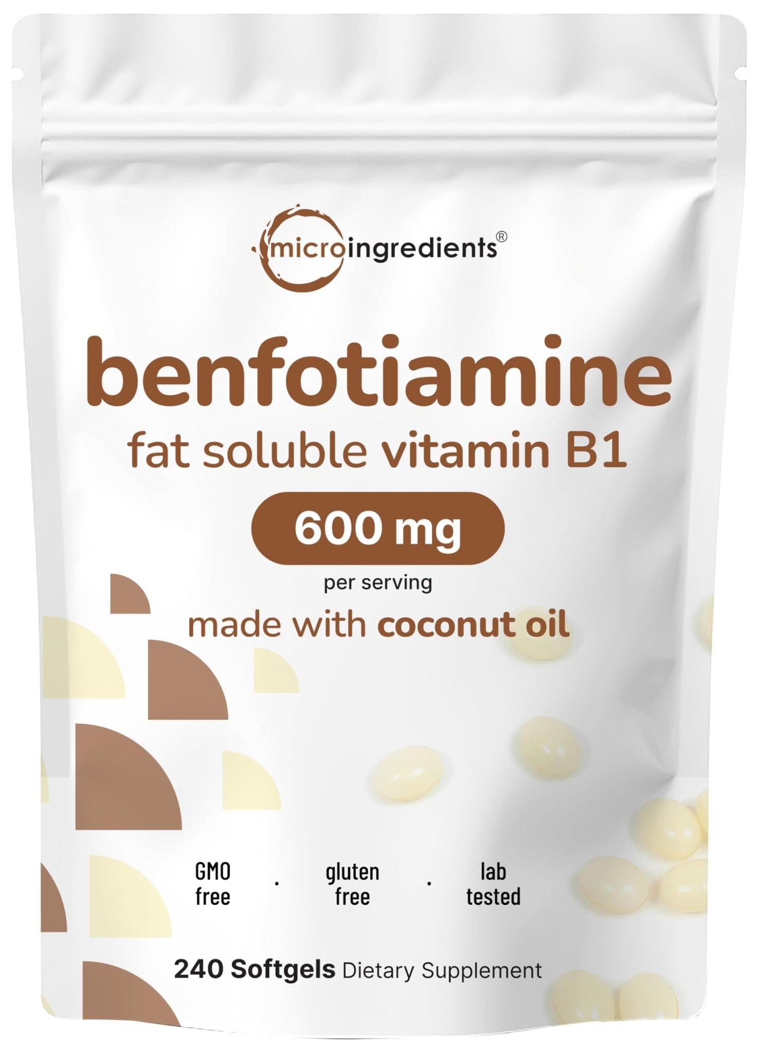 Vitamin B1 Benfotiamine 600mg Per Serving, 240 Coconut Oil Softgels | Bioavailable B Vitamins Supplement, Converted to Active Thiamine | Non-GMO, Soy Free - dailyvitalstore