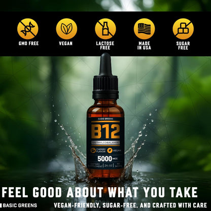 Vitamin B12 Sublingual Liquid Drops 5000 mcg – Vegan Methyl B-12 Supplement for Energy & Focus – B 12 Vitamin for Women & Men - dailyvitalstore