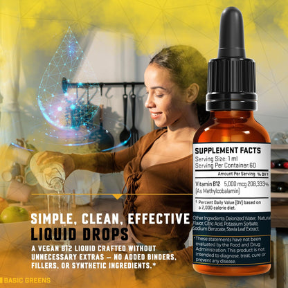Vitamin B12 Sublingual Liquid Drops 5000 mcg – Vegan Methyl B-12 Supplement for Energy & Focus – B 12 Vitamin for Women & Men - dailyvitalstore