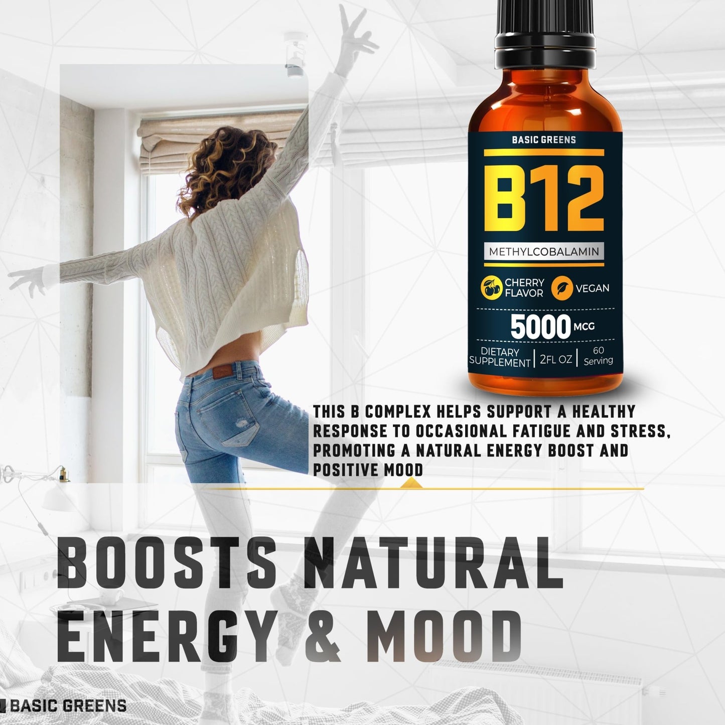 Vitamin B12 Sublingual Liquid Drops 5000 mcg – Vegan Methyl B-12 Supplement for Energy & Focus – B 12 Vitamin for Women & Men - dailyvitalstore