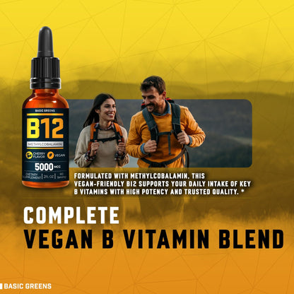 Vitamin B12 Sublingual Liquid Drops 5000 mcg – Vegan Methyl B-12 Supplement for Energy & Focus – B 12 Vitamin for Women & Men - dailyvitalstore