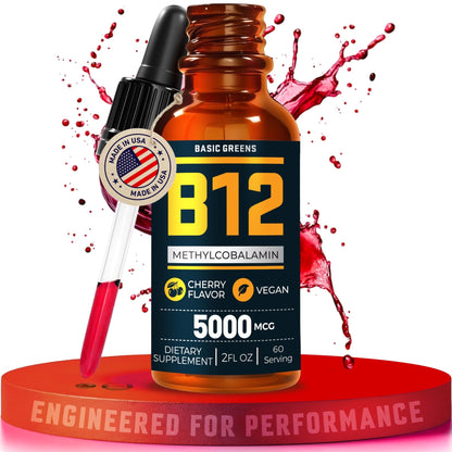 Vitamin B12 Sublingual Liquid Drops 5000 mcg – Vegan Methyl B-12 Supplement for Energy & Focus – B 12 Vitamin for Women & Men - dailyvitalstore