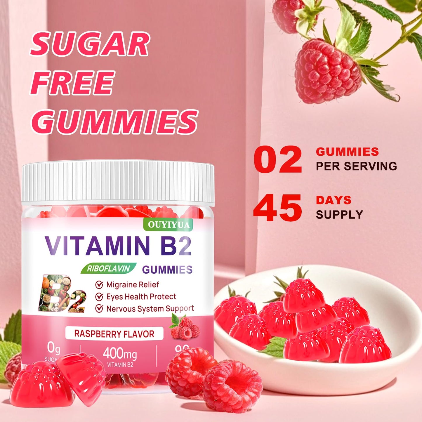 Vitamin B2 Gummies Riboflavin 400mg Supplement with Magnesium for Kids & Adults B2 Gummies for Migraine Relief, Headache Relief & Nervous System Support - dailyvitalstore