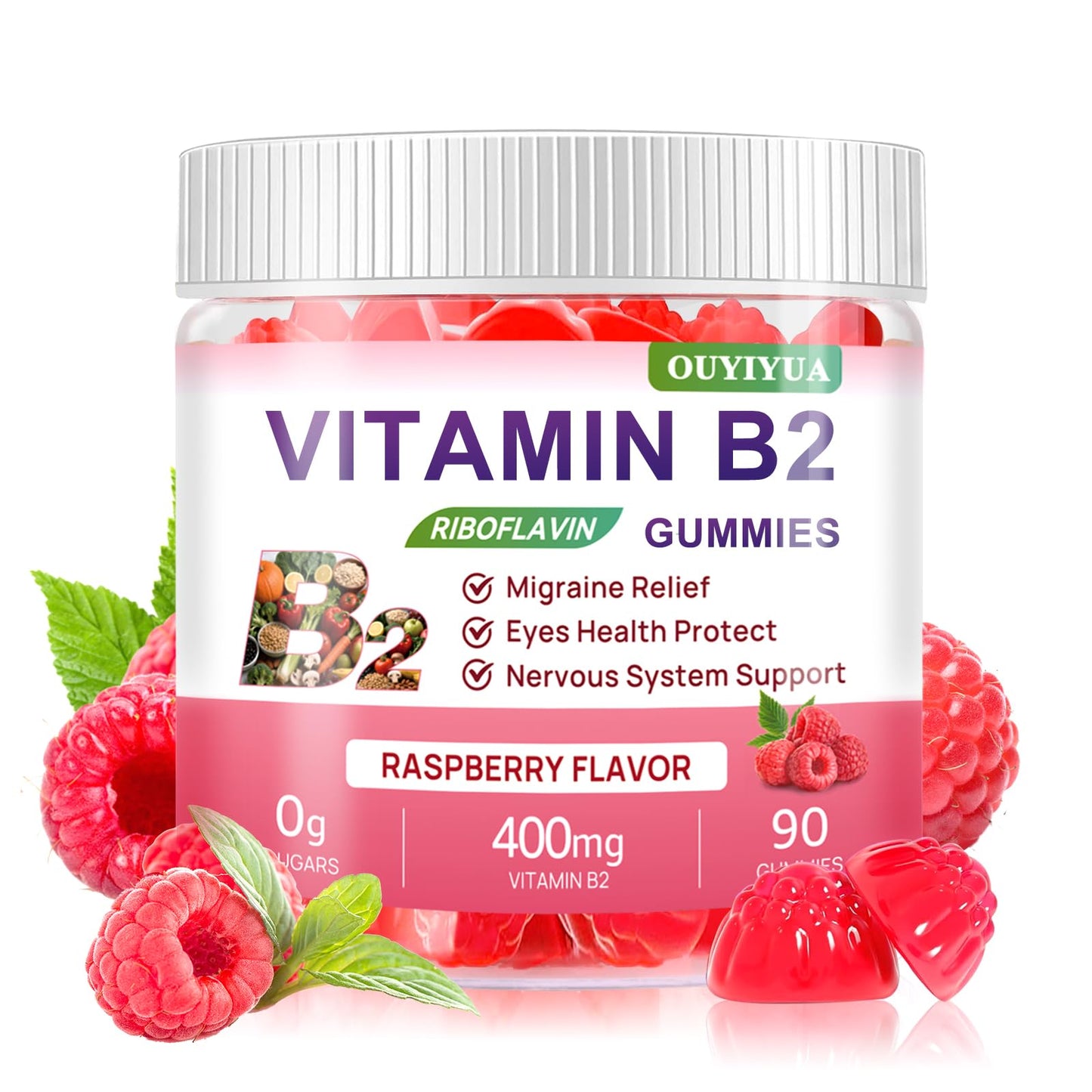 Vitamin B2 Gummies Riboflavin 400mg Supplement with Magnesium for Kids & Adults B2 Gummies for Migraine Relief, Headache Relief & Nervous System Support - dailyvitalstore