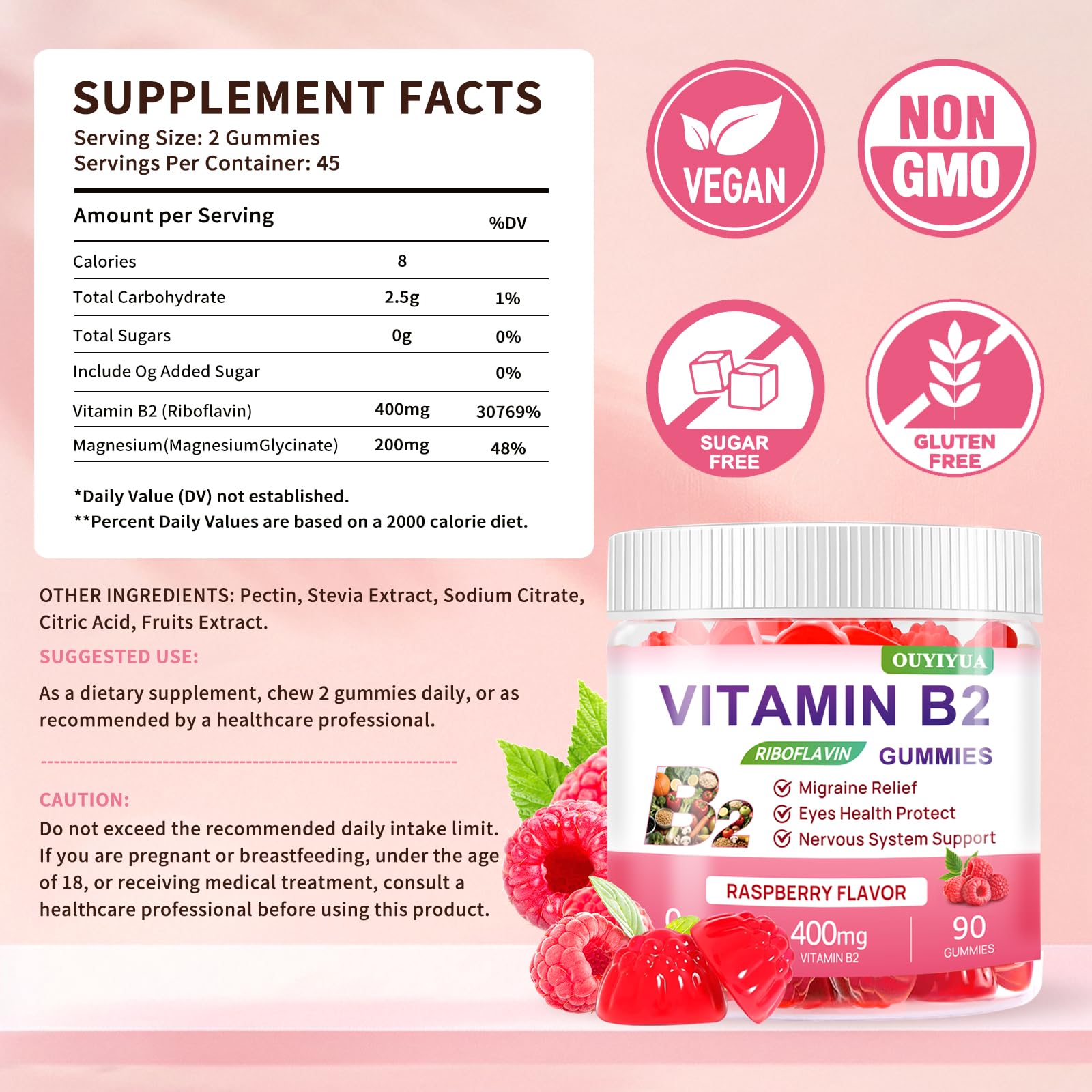 Vitamin B2 Gummies Riboflavin 400mg Supplement with Magnesium for Kids & Adults B2 Gummies for Migraine Relief, Headache Relief & Nervous System Support - dailyvitalstore