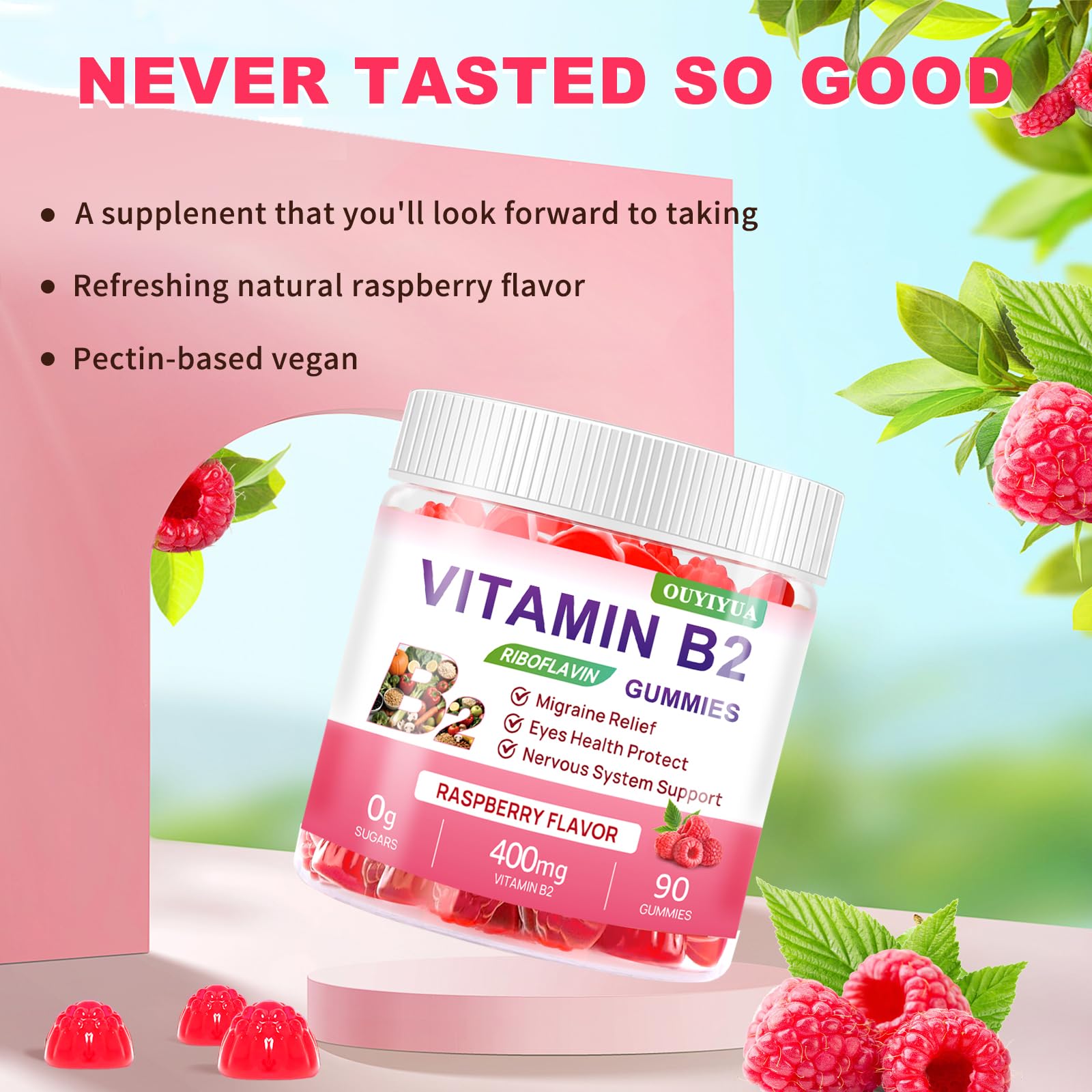 Vitamin B2 Gummies Riboflavin 400mg Supplement with Magnesium for Kids & Adults B2 Gummies for Migraine Relief, Headache Relief & Nervous System Support - dailyvitalstore