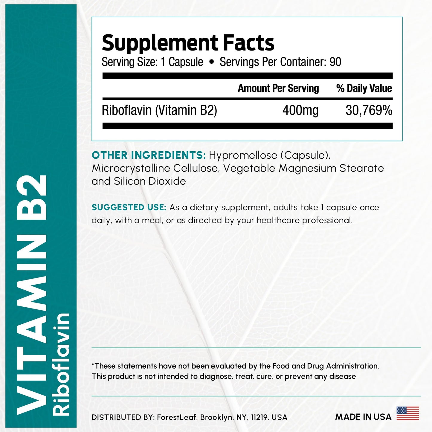 Vitamin B2 Riboflavin 400mg - Energy, Skin & Cellular Health Supplement - Nervous System Support - Vitamin B 2 Vit B - Non-GMO & Gluten Free - B2 Vitamin 400mg - dailyvitalstore