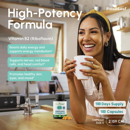 Vitamin B2 Riboflavin 400mg - Energy, Skin & Cellular Health Supplement - Nervous System Support - Vitamin B 2 Vit B - Non-GMO & Gluten Free - B2 Vitamin 400mg - dailyvitalstore