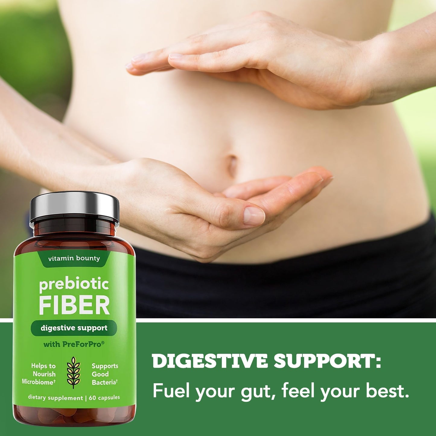 Vitamin Bounty Prebiotic Capsules - PreforPro® Prebiotics Supplement for Women & Men Digestive Health & Advanced Gut Health – No Fiber, No Bloating - dailyvitalstore