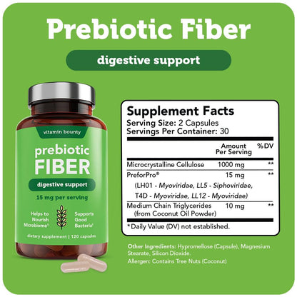 Vitamin Bounty Prebiotic Capsules - PreforPro® Prebiotics Supplement for Women & Men Digestive Health & Advanced Gut Health – No Fiber, No Bloating - dailyvitalstore